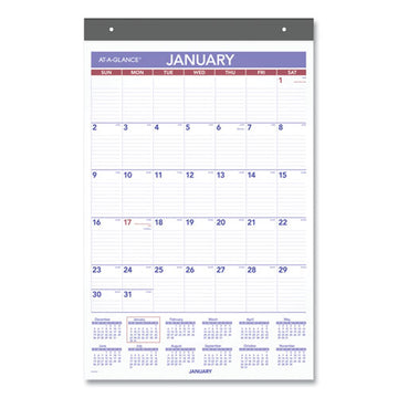 AT-A-GLANCE® Repositionable Wall Calendar, 15.5 X 22.75, White-blue-red Sheets, 12-month (jan To Dec): 2022 freeshipping - TVN Wholesale